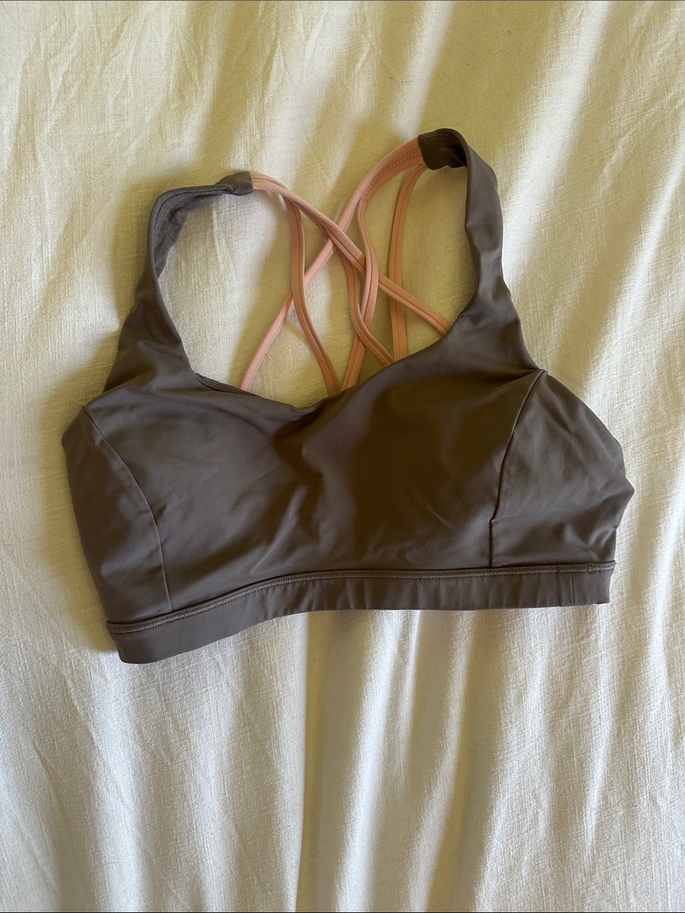 Lululemon Cross-Back Sports Bra - Muted Purple with Pink Straps